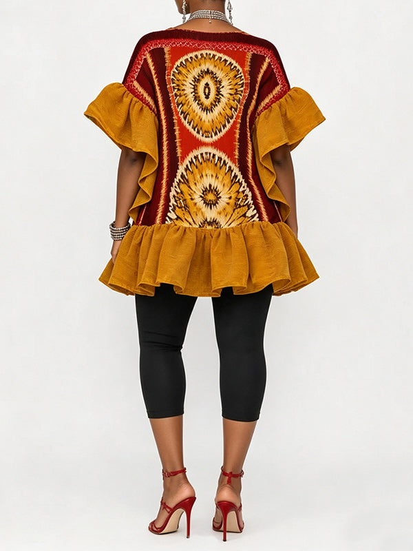 Ruffle Combo Printed Tunic Top