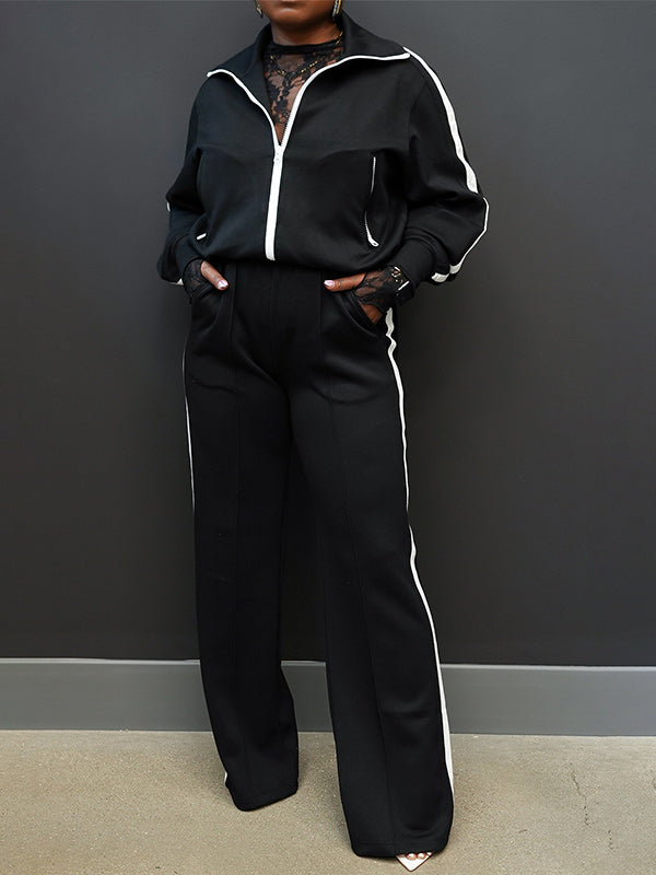 Side-Stripe Zip-Front Jacket & Pants Set