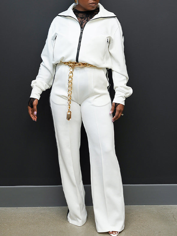 Side-Stripe Zip-Front Jacket & Pants Set