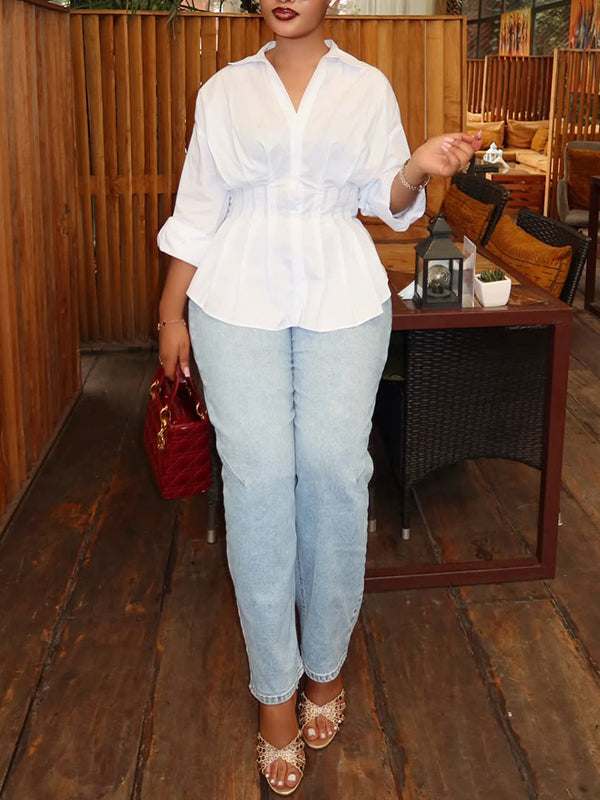 Button-Front Pleated Shirt