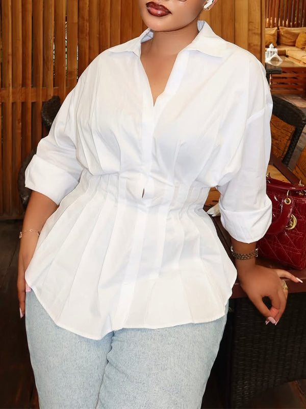 Button-Front Pleated Shirt