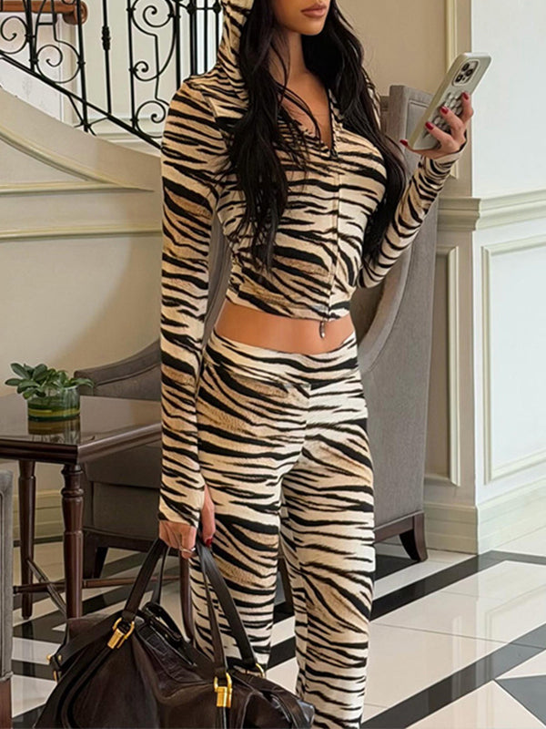 Printed Zip-Front Hoodie & Pants Set