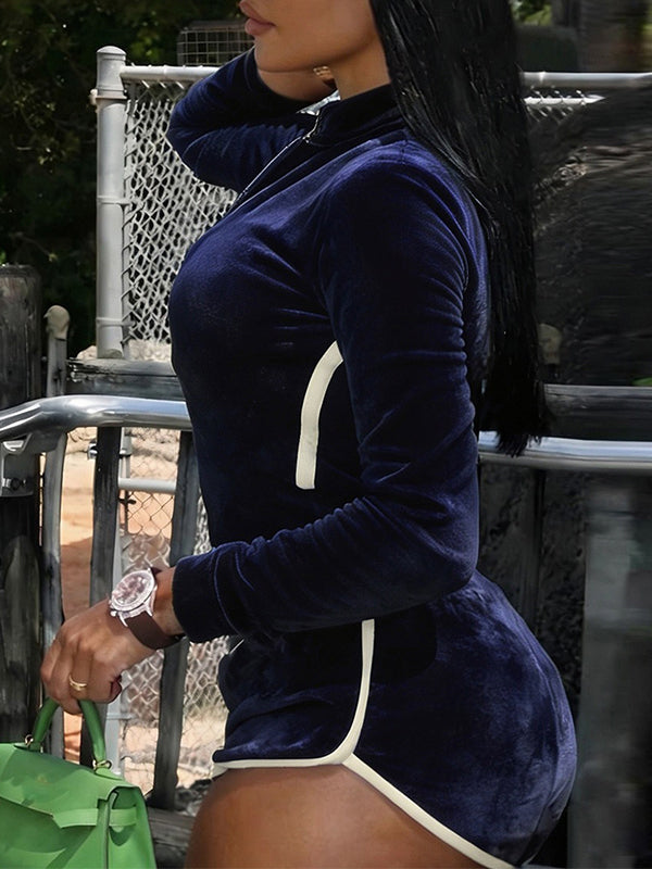 Velvet Zip-Front Jacket & Shorts Set