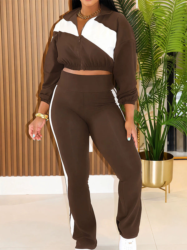 Two-Tone Zip-Front Jacket & Pants Set