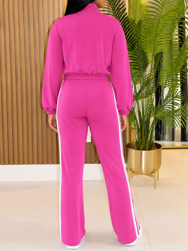 Two-Tone Zip-Front Jacket & Pants Set