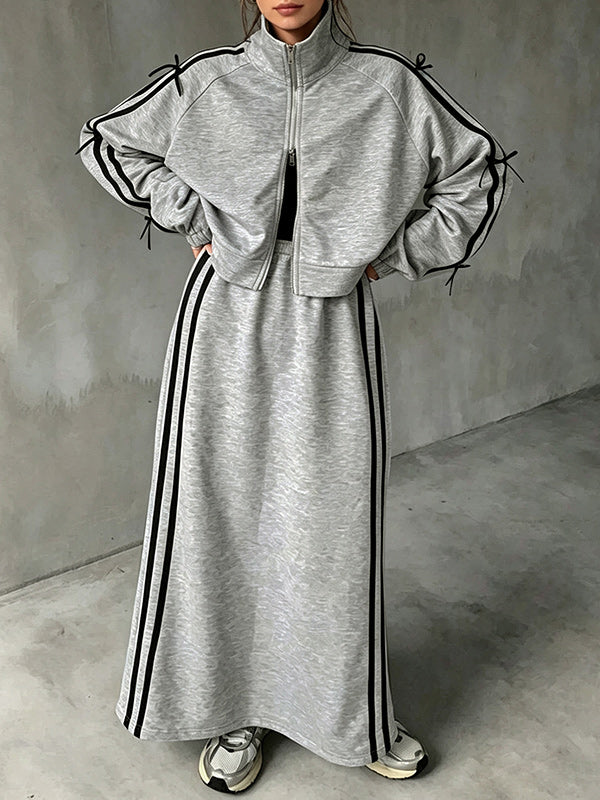 Side-Stripe Zip-Front Jacket & Skirt Set