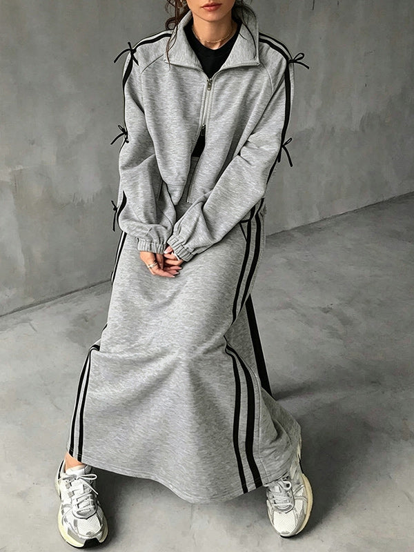 Side-Stripe Zip-Front Jacket & Skirt Set