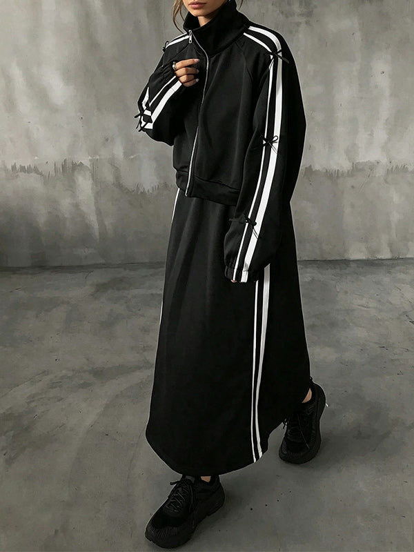 Side-Stripe Zip-Front Jacket & Skirt Set