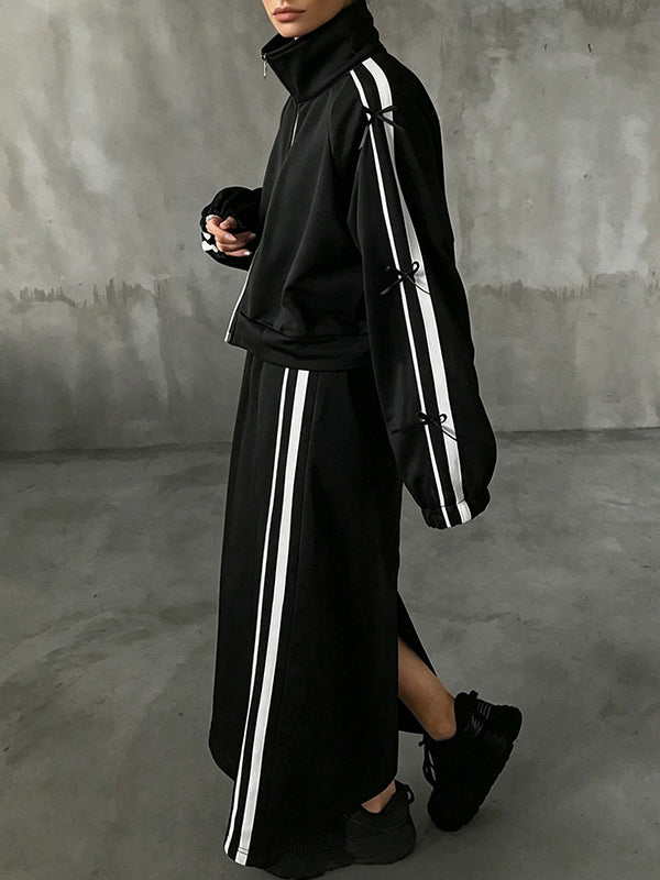 Side-Stripe Zip-Front Jacket & Skirt Set