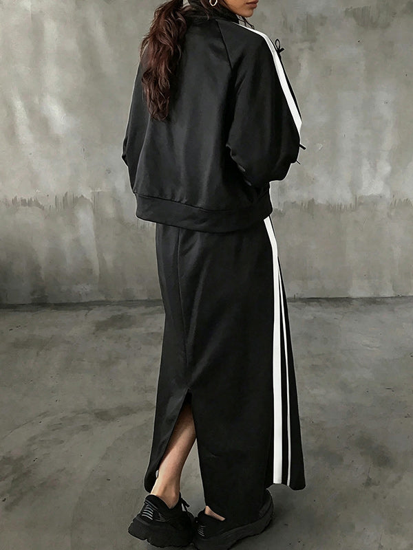 Side-Stripe Zip-Front Jacket & Skirt Set