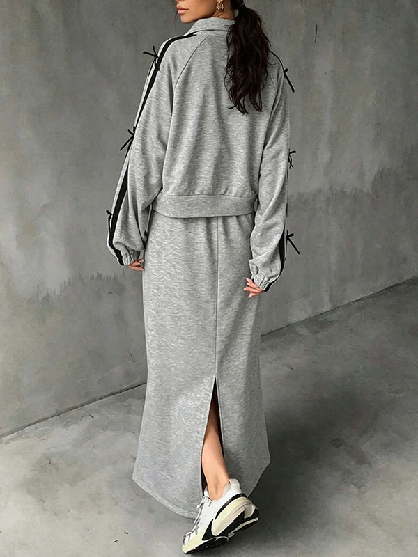 Side-Stripe Zip-Front Jacket & Skirt Set