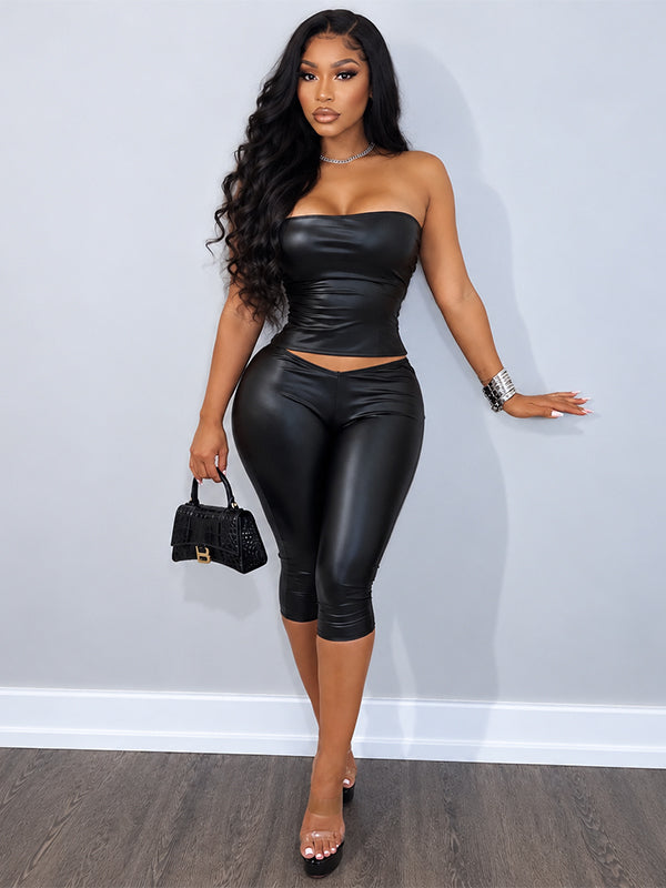 Faux-Leather Tube Top & Capri Pants Set