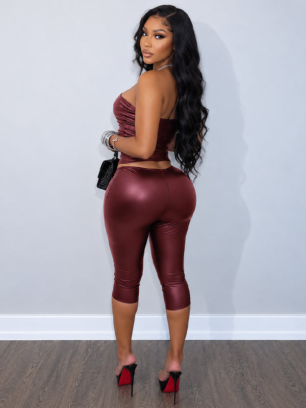 Faux-Leather Tube Top & Capri Pants Set