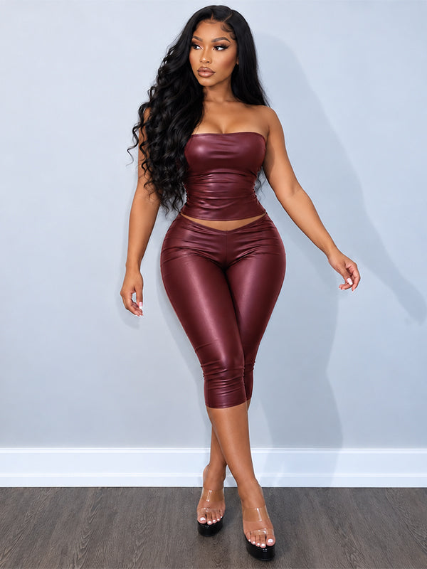 Faux-Leather Tube Top & Capri Pants Set