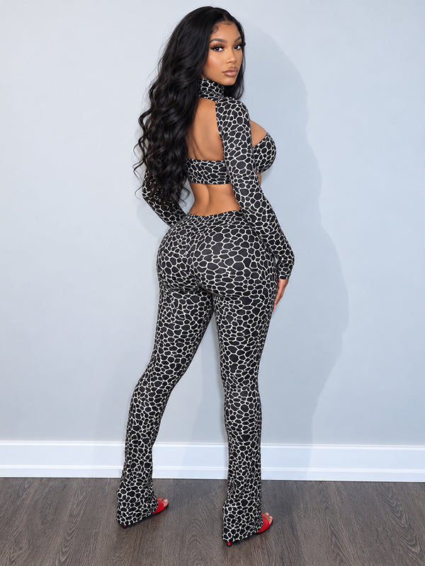 Printed Cutout Skinny Jumpsuit