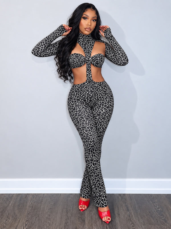 Printed Cutout Skinny Jumpsuit