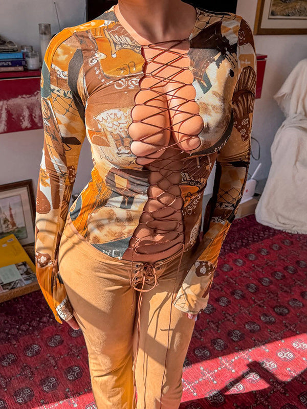 Lace-Up Sheer Top