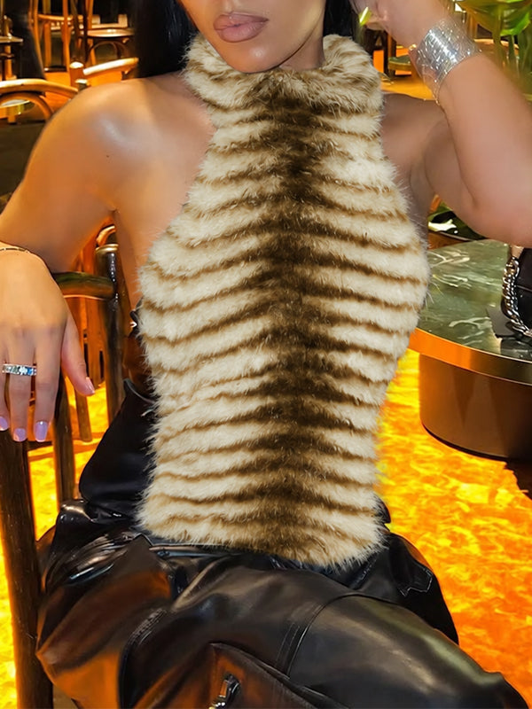 Faux-Fur Combo Halter Top