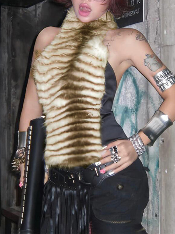 Faux-Fur Combo Halter Top