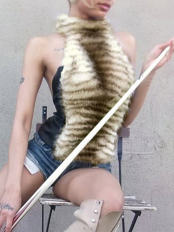 Faux-Fur Combo Halter Top