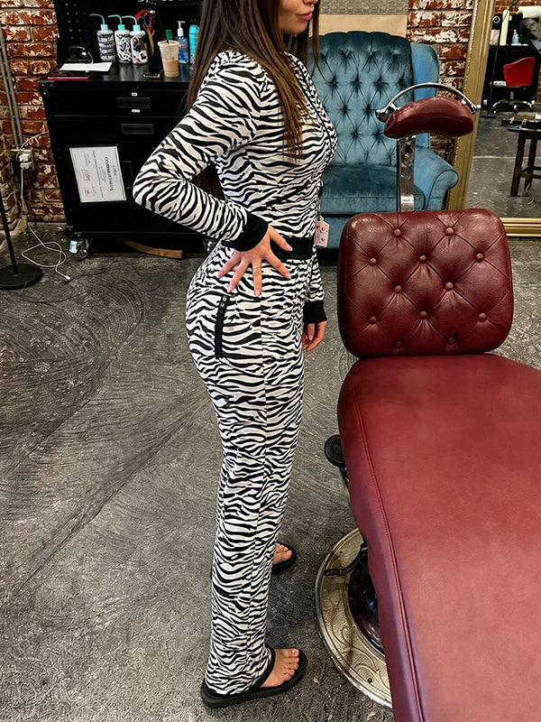 Printed Zip-Front Jacket & Pant Set
