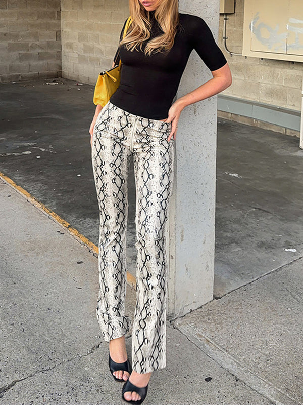 Snake-Print Straight Pants