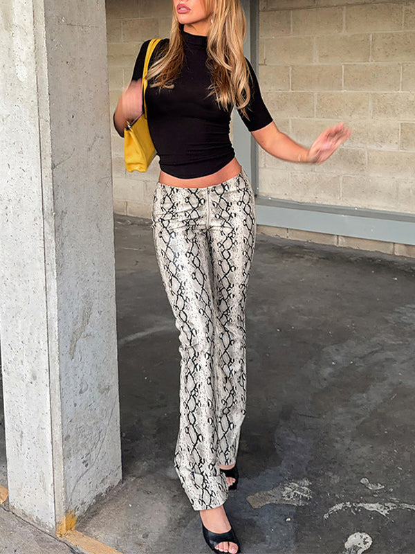 Snake-Print Straight Pants