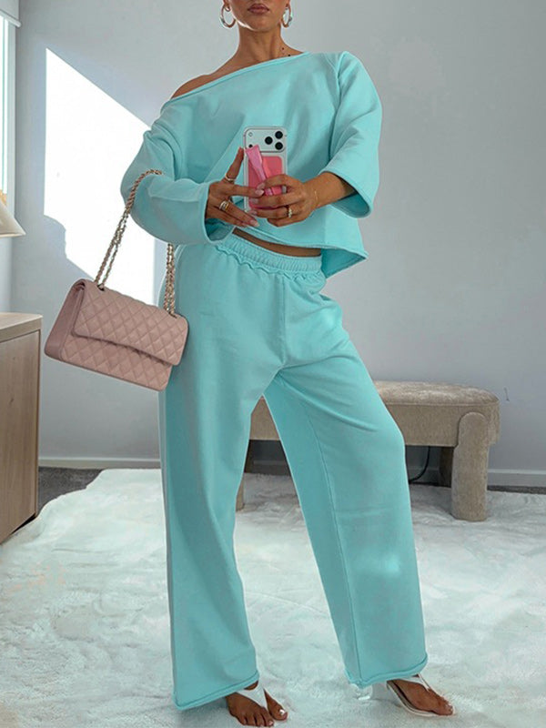 Solid Boat-Neck Top & Pants Set