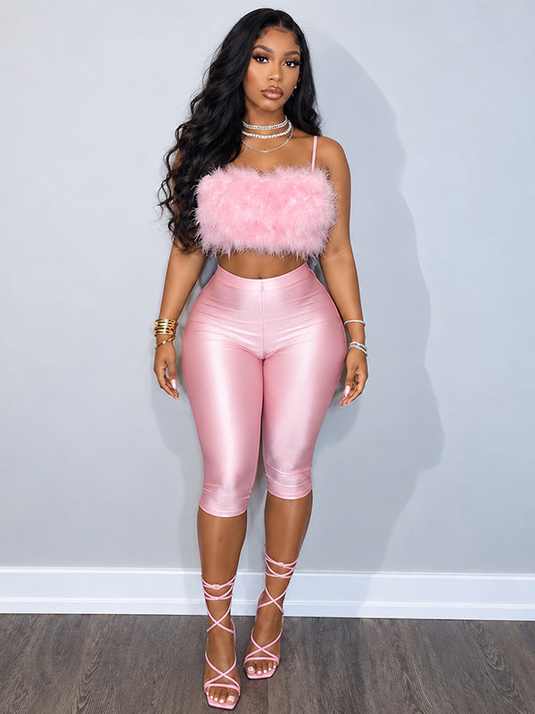 Faux-Fur Cami Top & Capri Pant Set