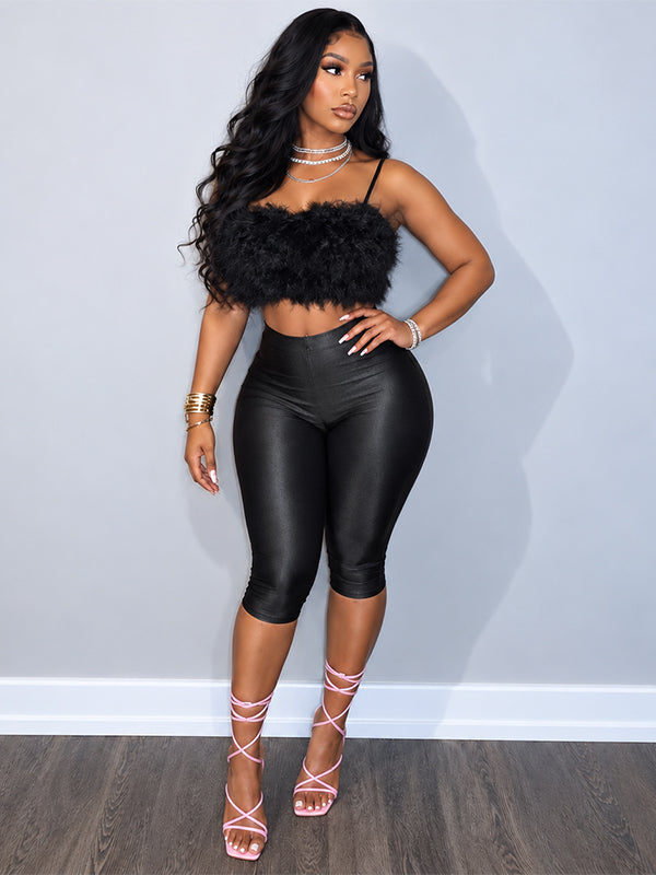 Faux-Fur Cami Top & Capri Pant Set