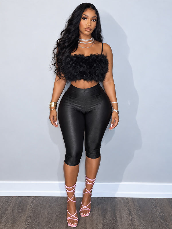 Faux-Fur Cami Top & Capri Pant Set
