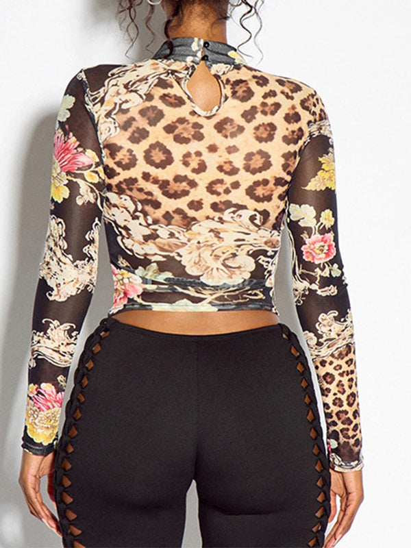 Printed Cutout Sheer Top