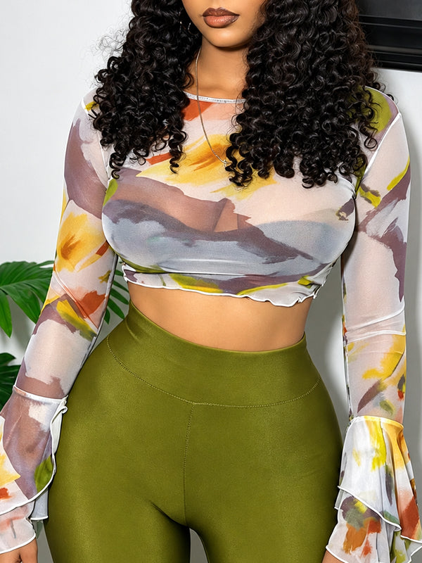 Printed Sheer Crop Top