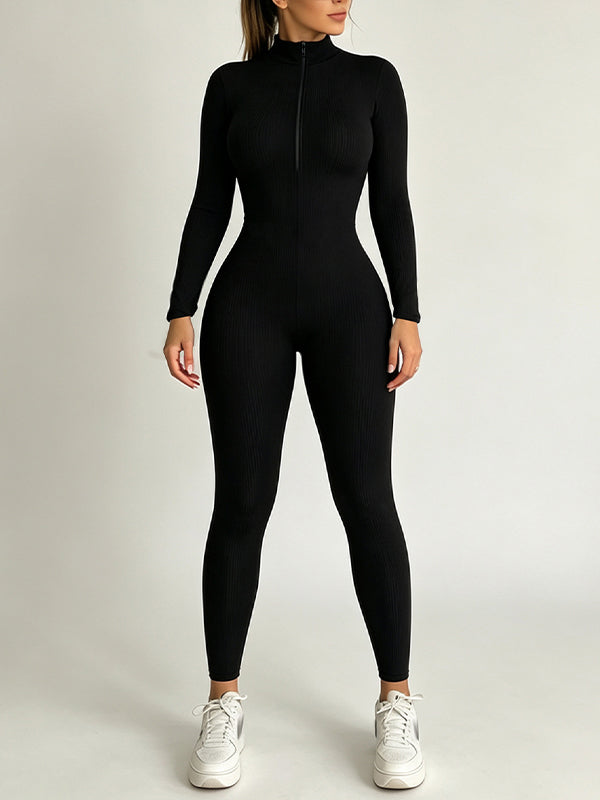 Zip-Front Ribbed Jumpsuit