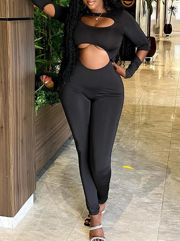 Solid Cutout Skinny Jumpsuit