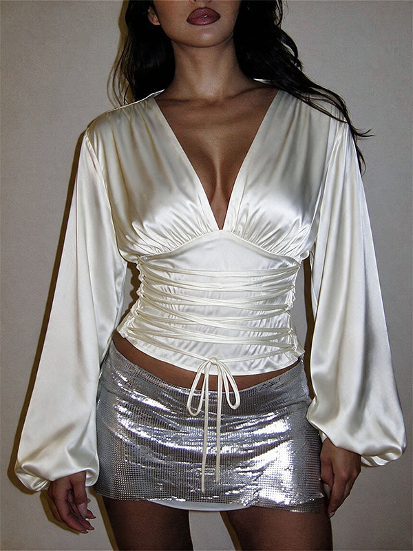 V-Neck Lace-Up Shirt