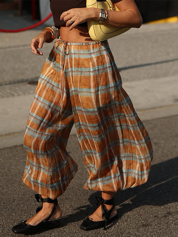 Plaid Balloon Wide-Leg Pants