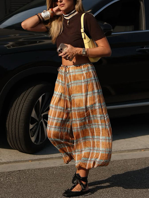 Plaid Balloon Wide-Leg Pants