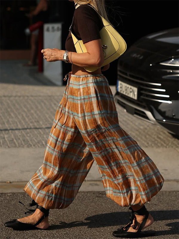 Plaid Balloon Wide-Leg Pants