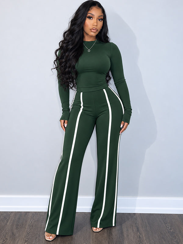 Solid Top & Striped Pants Set