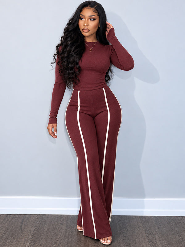 Solid Top & Striped Pants Set