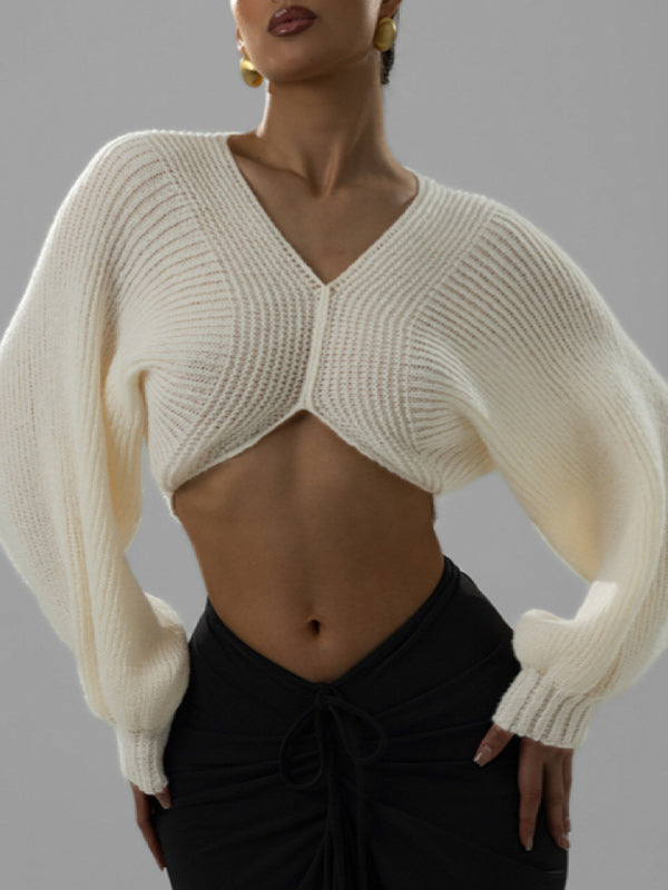 V-Neck Cropped Sweater