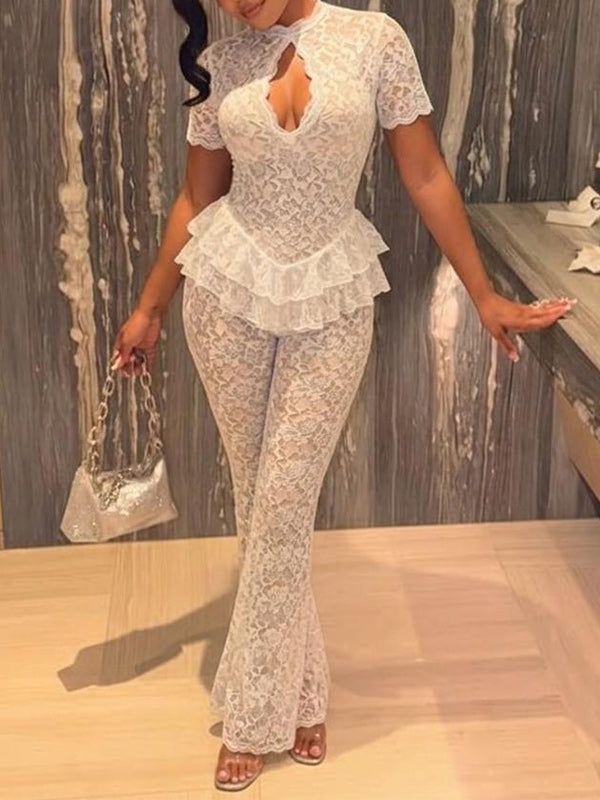 Lace Cutout Ruffle Jumpsuit