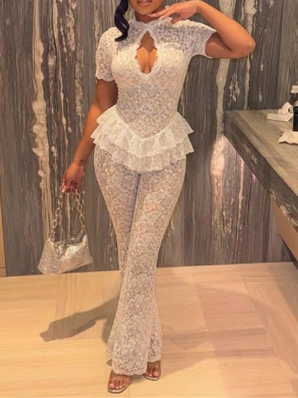 Lace Cutout Ruffle Jumpsuit