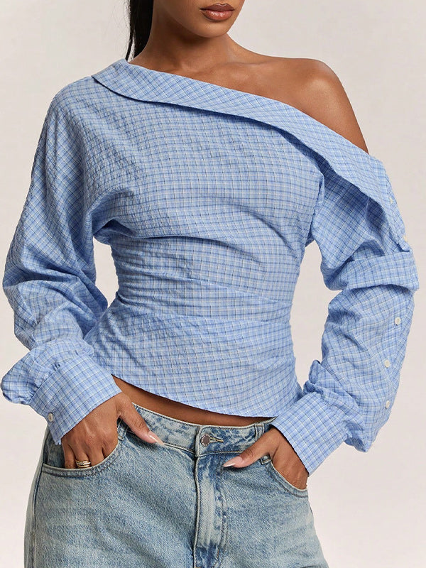 Plaid Boat-Neck Shirt