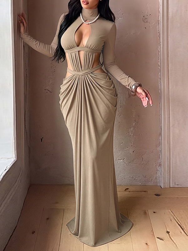 Solid Cutout Ruched Maxi Dress