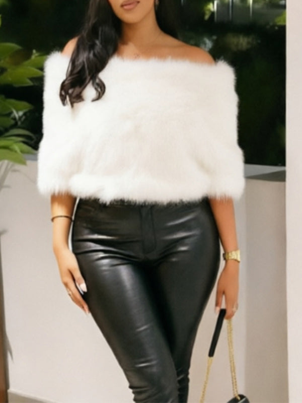 Faux-Fur Off-Shoulder Top