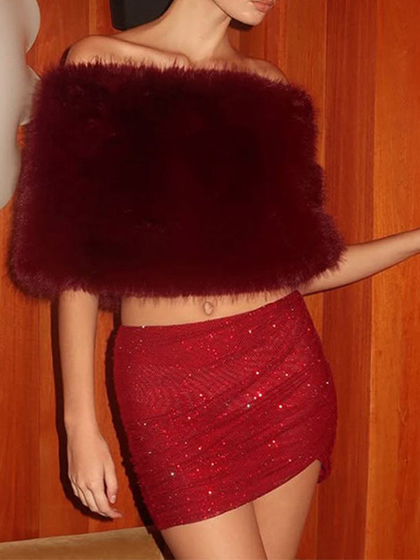 Faux-Fur Off-Shoulder Top