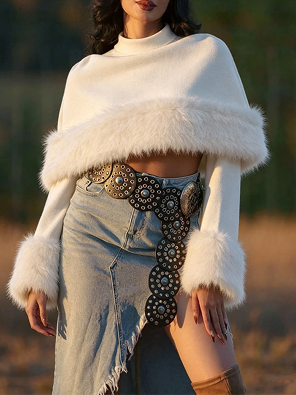 Faux-Fur Combo Cape Top