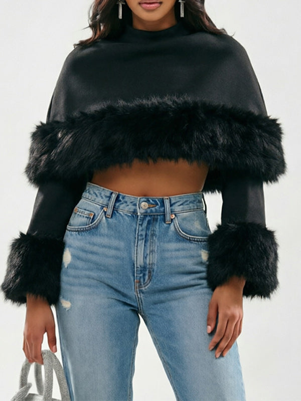Faux-Fur Combo Cape Top